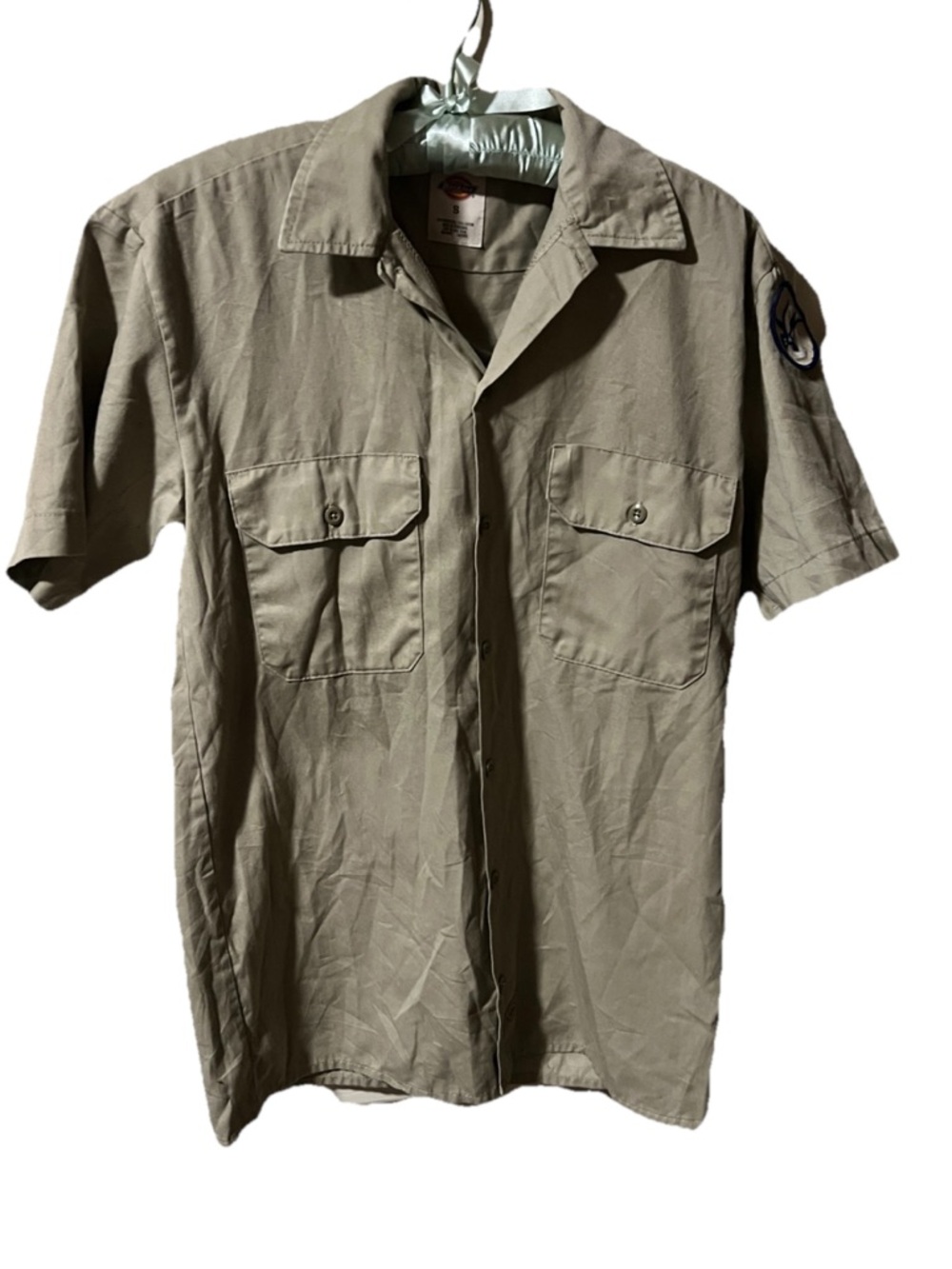 Dickies men tan Short sleeve boys scout shirt. 
Size Small